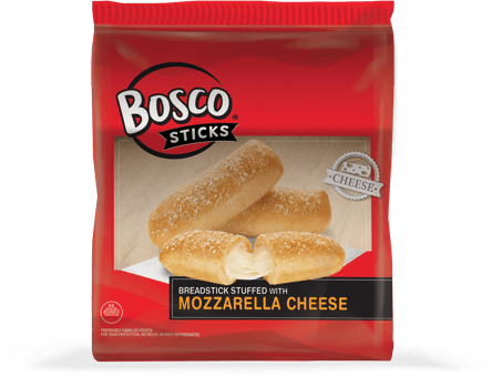 Package of Bosco mozzarella cheese sticks.